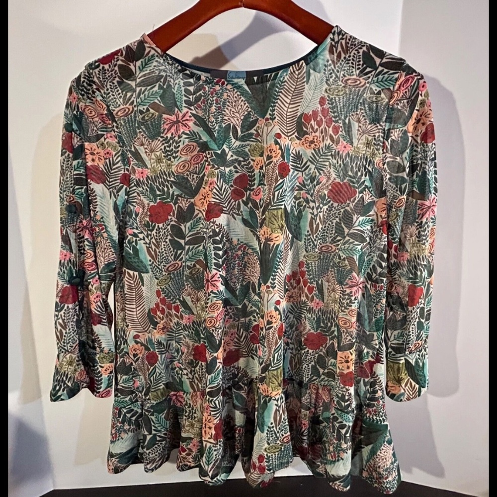 NWOT Eva Franco x Anthropologie Lucia Whimsical Botanical Sheer Blouse Size 6